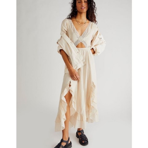 RARE Free People Endless Summer X's and O's Maxi Dress Cream Cutout Lace - Picture 2 of 14